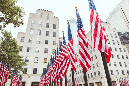 American Flags in Cityscape — 300-piece jigsaw puzzle
