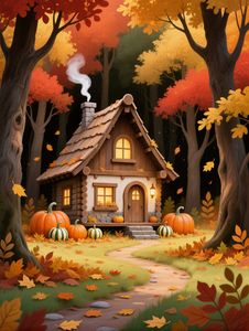 Autumn Cottage Scene — 100-piece jigsaw puzzle