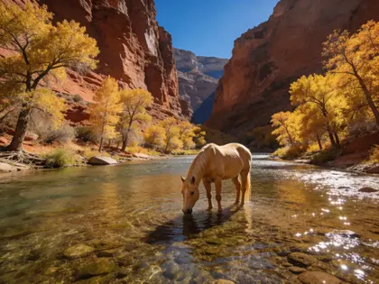 Horse Drinking In Autumn Canyon — 300-piece jigsaw puzzle