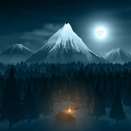 Moonlit Mountain Camp — 64-piece jigsaw puzzle