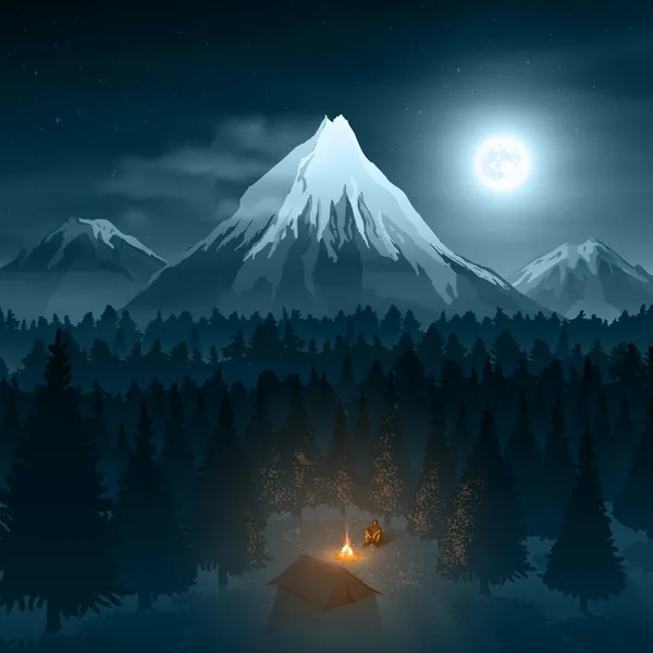 Moonlit Mountain Camp — 64-piece jigsaw puzzle
