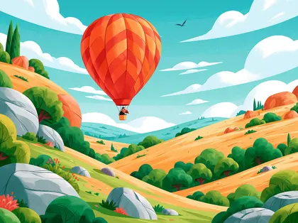 Hot Air Balloon Over Sunny Hills — 140-piece jigsaw puzzle