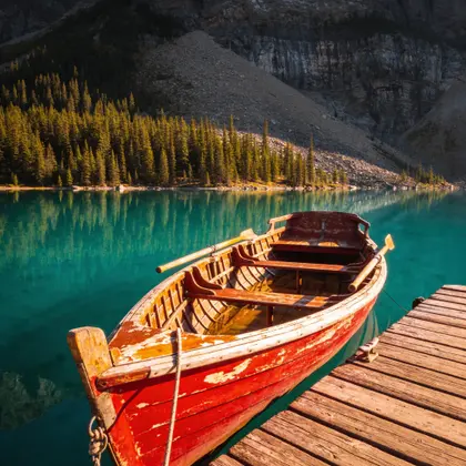Weathered Rowboat On Turquoise Mountain Lake — 144-piece jigsaw puzzle