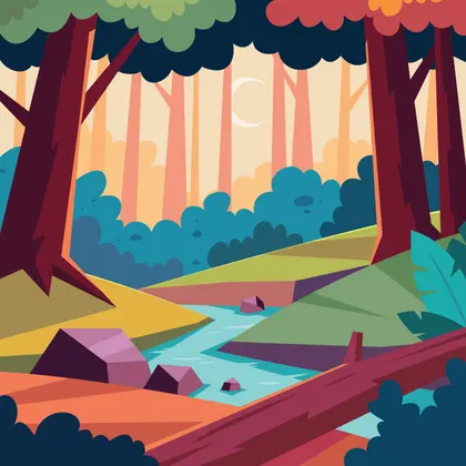 Stylized Forest Stream At Sunset — 196-piece jigsaw puzzle