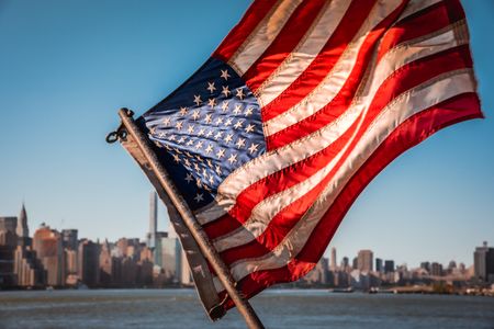 American Flag in Cityscape — 300-piece jigsaw puzzle