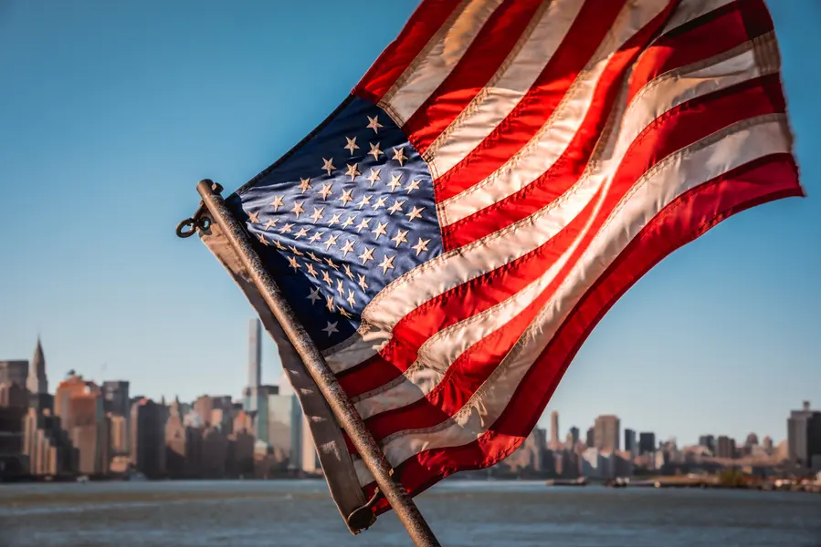 American Flag in Cityscape — 300-piece jigsaw puzzle