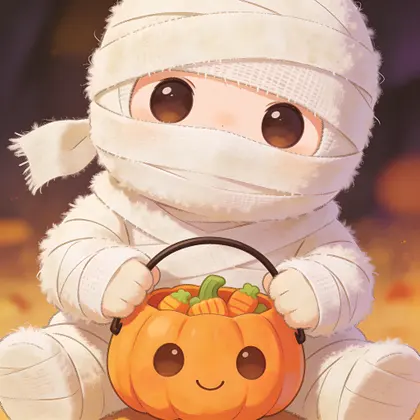 Little Mummy With Pumpkin Basket — 81-piece jigsaw puzzle