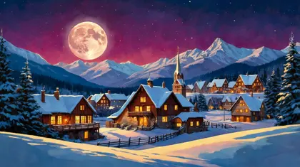 Winter Moonlit Village — 64-piece jigsaw puzzle