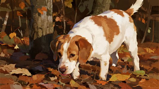 Curious Dog in Autumn — 64-piece jigsaw puzzle