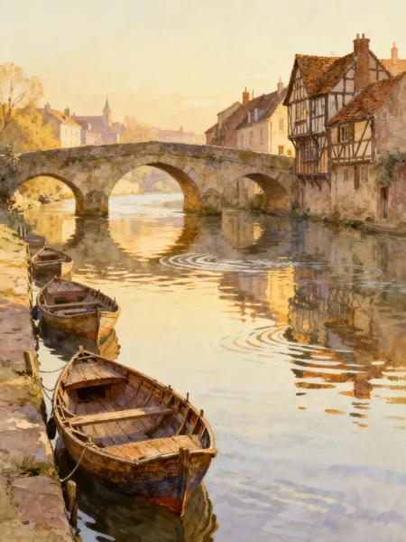 Sunlit Riverside Village — 300-piece jigsaw puzzle