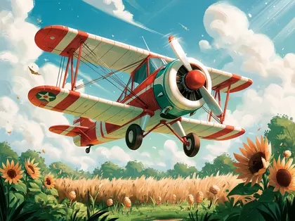 Red Biplane Above Sunflower Field — 12-piece jigsaw puzzle