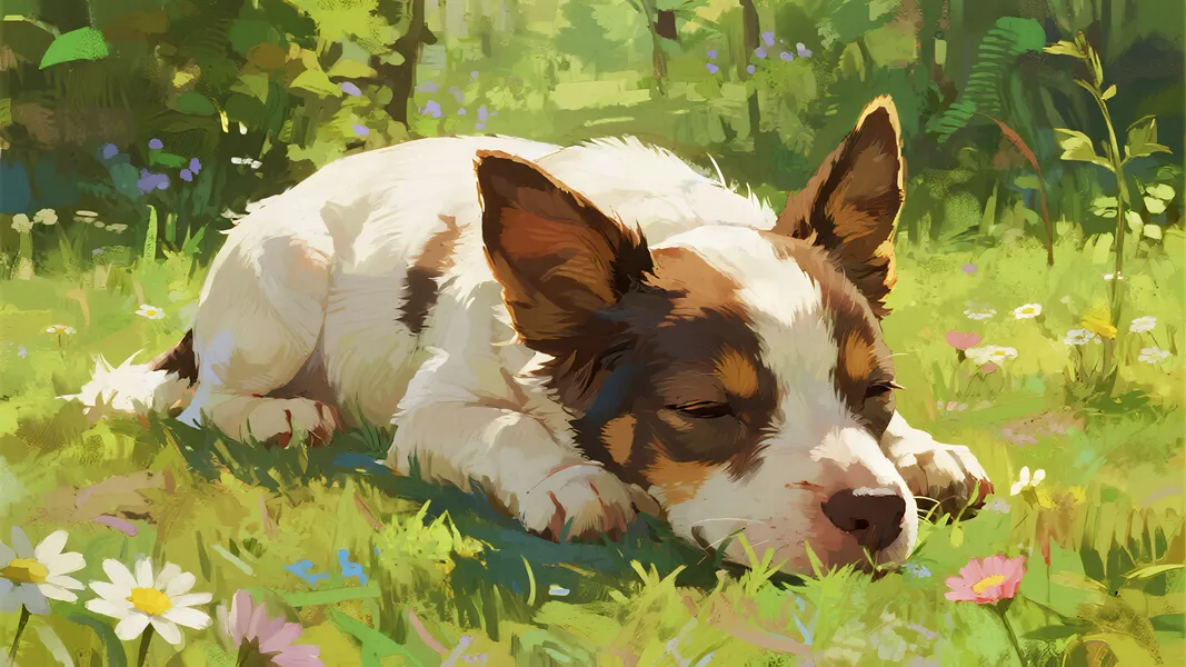 Puppy Resting in Meadow — 300-piece jigsaw puzzle