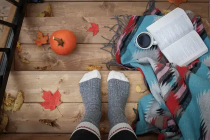 Autumn Reading On Wooden Deck — 6-piece jigsaw puzzle