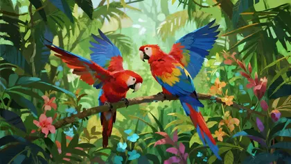 Tropical Parrot Encounter — 299-piece jigsaw puzzle