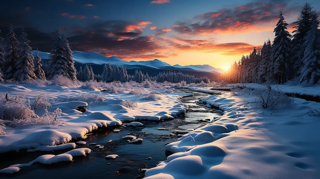 Winter Sunrise Stream — 64-piece jigsaw puzzle
