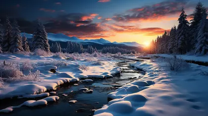 Winter Sunrise Stream — 64-piece jigsaw puzzle
