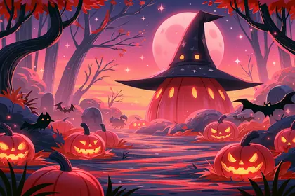 Glowing Halloween Pumpkins In Moonlit Forest — 198-piece jigsaw puzzle