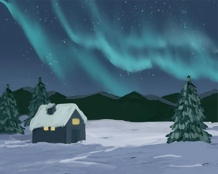 Aurore au-dessus de la cabane enneigée — puzzle de 200 pièces