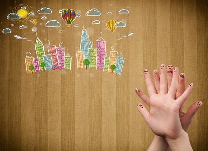 Dreamy Cityscape Hands — 64-piece jigsaw puzzle