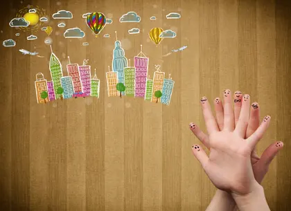 Dreamy Cityscape Hands — 64-piece jigsaw puzzle