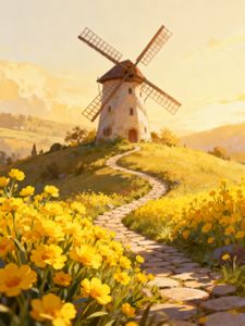 Golden Windmill Path — 64-piece jigsaw puzzle