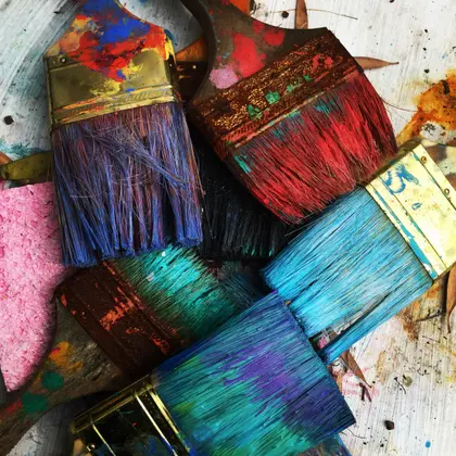 Paint Splattered Brushes On Wood — 81-piece jigsaw puzzle