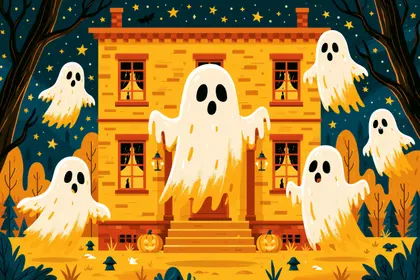 Friendly Ghosts Around Autumn House — 54-piece jigsaw puzzle