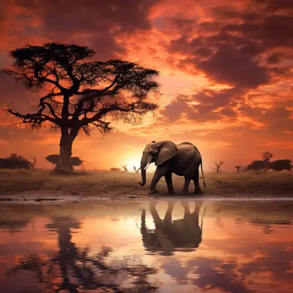 Elefant bei Sonnenuntergang — 400-Teile-Puzzle