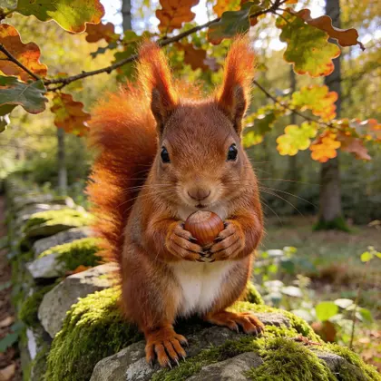 Red Squirrel Holding Acorn In Autumn Forest — 78-piece jigsaw puzzle
