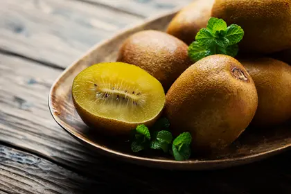 Golden Kiwis on Wooden Plate — 200-piece jigsaw puzzle