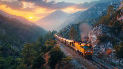 Train Through Mountain Sunrise — 200-piece jigsaw puzzle
