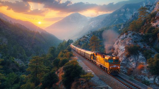 Train Through Mountain Sunrise — 200-piece jigsaw puzzle
