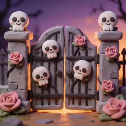 Cute Ghosts At Gothic Garden Gate — 81-piece jigsaw puzzle