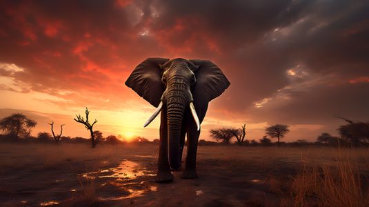 Elephant at Sunset — 100-piece jigsaw puzzle
