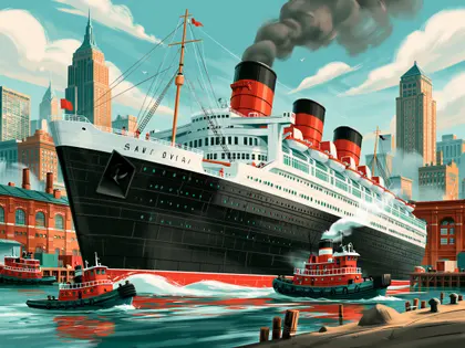 Ocean Liner Docked Beside City — 300-piece jigsaw puzzle