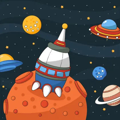 Rocket Landing On Orange Planet — 81-piece jigsaw puzzle