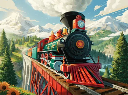 Steam Locomotive Crossing Mountain Bridge — 192-piece jigsaw puzzle