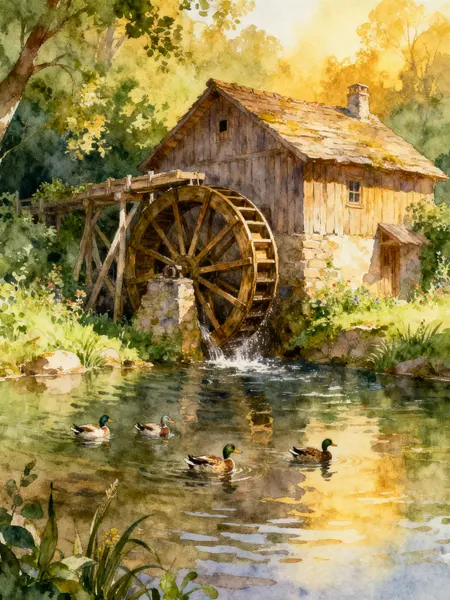 Tranquil Watermill Scene — 500-piece jigsaw puzzle
