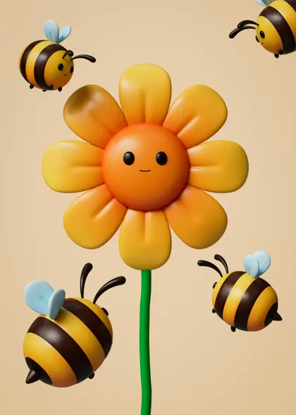 遊び心のある花と蜂 — 300ピースのジグソーパズル
