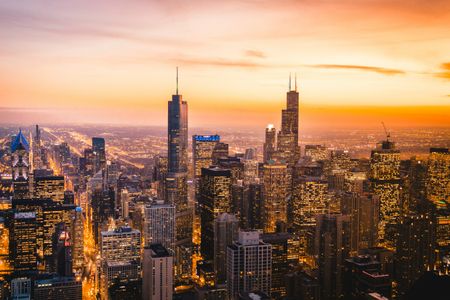 Golden Cityscape at Dusk — 64-piece jigsaw puzzle