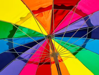 Overlapping Rainbow Umbrellas From Below — 80-piece jigsaw puzzle