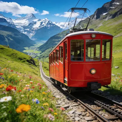 Red Mountain Train Above Alpine Valley — 196-piece jigsaw puzzle