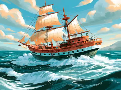 Three Masted Ship On Rolling Waves — 88-piece jigsaw puzzle